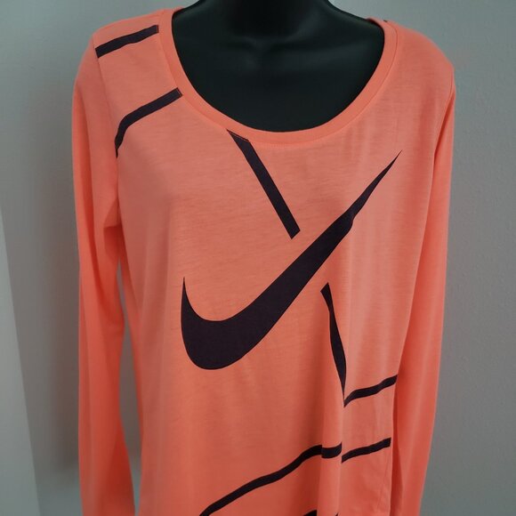 (NWOT) The Nike Tee Women's Orange and Purple Dri-Fit Tee (Size: L) - Picture 1 of 5